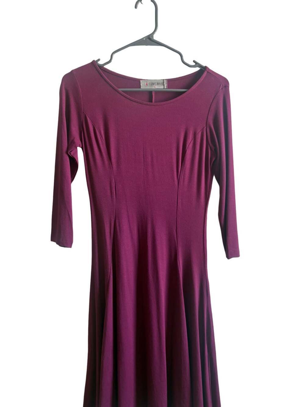 Tomsware Women's Casual 2/3 Sleeve Dress Wine Size Medium